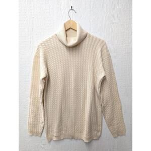 TSE 100% Cashmere Cream Turtleneck Ribbed Sweater Quiet Luxury Chunky Small